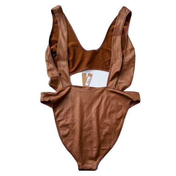 SKIMS Kim Kardashian Wet Jersey Cutout Swimsuit in Copper - Picture 3 of 3